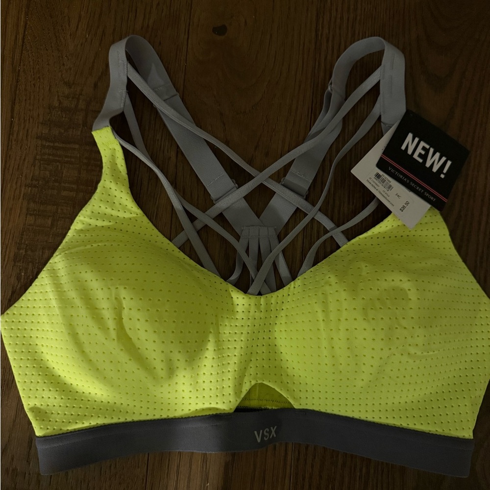 Victoria's Secret Neon Yellow and Gray Sports Bra